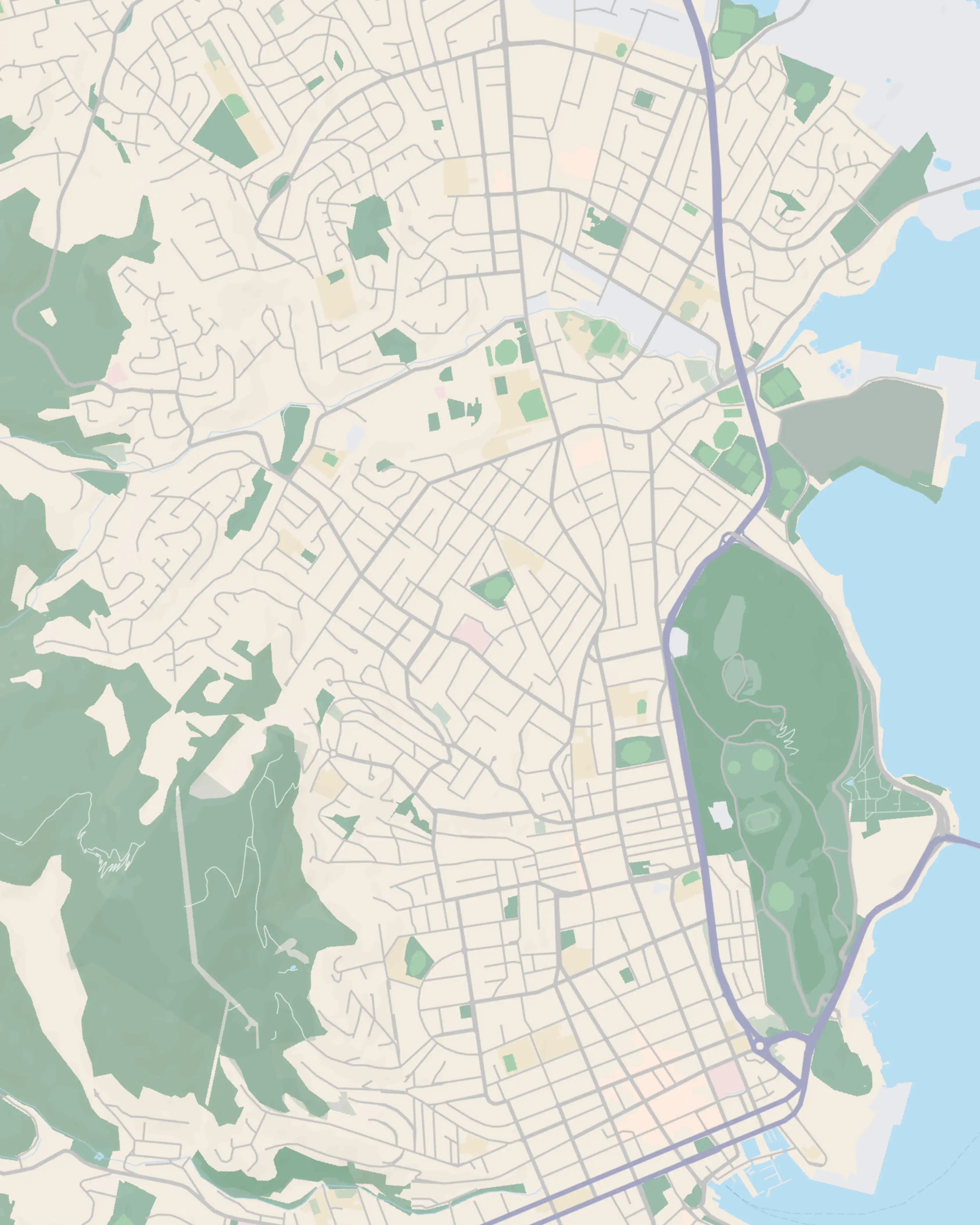 Illustrated map of New Town and the inner-north — showing New Town village, North Hobart to the south, Lenah Valley up the hill and Moonah to the north.