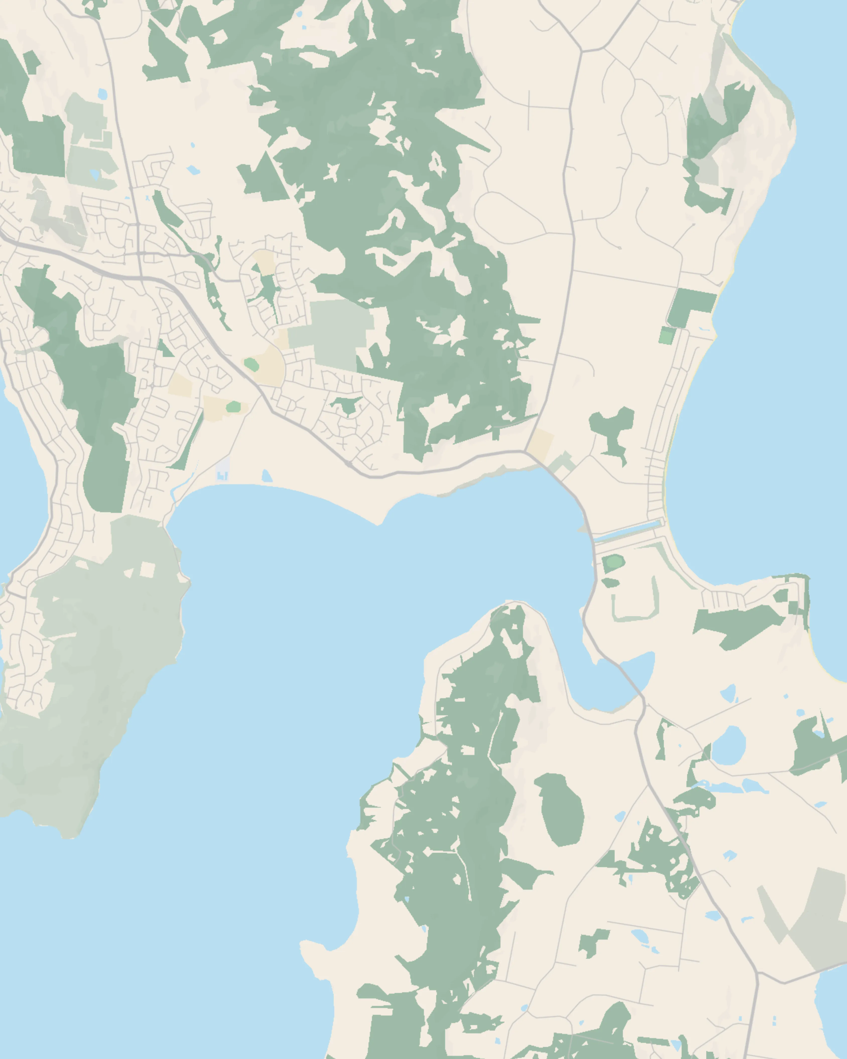 Illustrated map of Lauderdale and the South Arm peninsula — showing Lauderdale on the isthmus between Ralphs Bay and Roches Beach, Howrah to the north, Rokeby to the north-west and Sandford to the south.